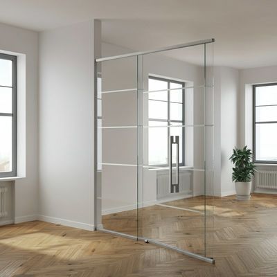 Tường ngăn cố định bằng kính với khung nhôm dày 90mm cho văn phòng